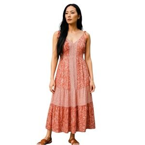 BTFL Life Dress Womens Size M Blush Cream Open Back Tiered Bohemian Gypsy New